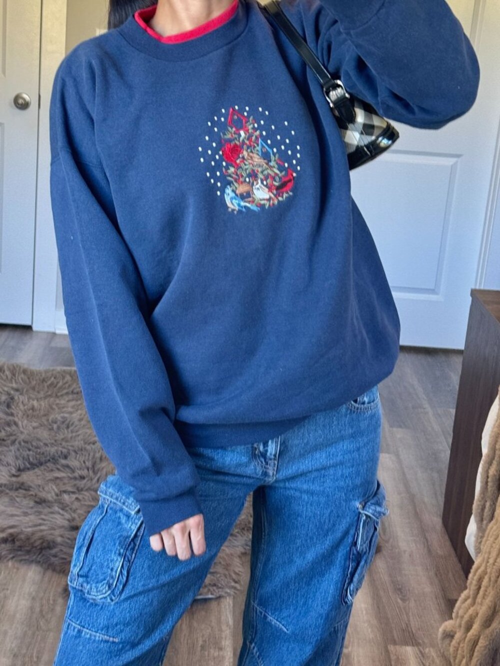 Vintage M&C Sportswear Christmas Sweatshirt Embroidered Birds Ugly Xmas Holiday